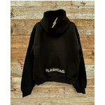 Womans super soft oversized midnight black hoodie skiing winter gold embroidery flashtag.me back