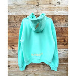 Womans super soft oversized mint glass green hoodie skiing winter gold embroidery flashtag.me back