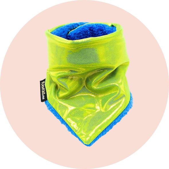 Kids super soft sparkly warm winter lime green blue ski neck warmer flashtag.me front