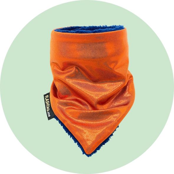 Kids super soft sparkly warm winter orange navy blue ski neck warmer flashtag.me front