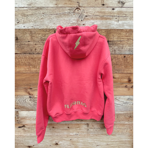 Womans super soft oversized georgia peach pink hoodie skiing winter gold embroidery flashtag.me back